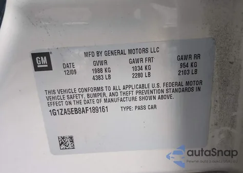 2010 Chevrolet Malibu Ls z USA, uszkodzony, nr VIN 1G1ZA5EB8AF189161